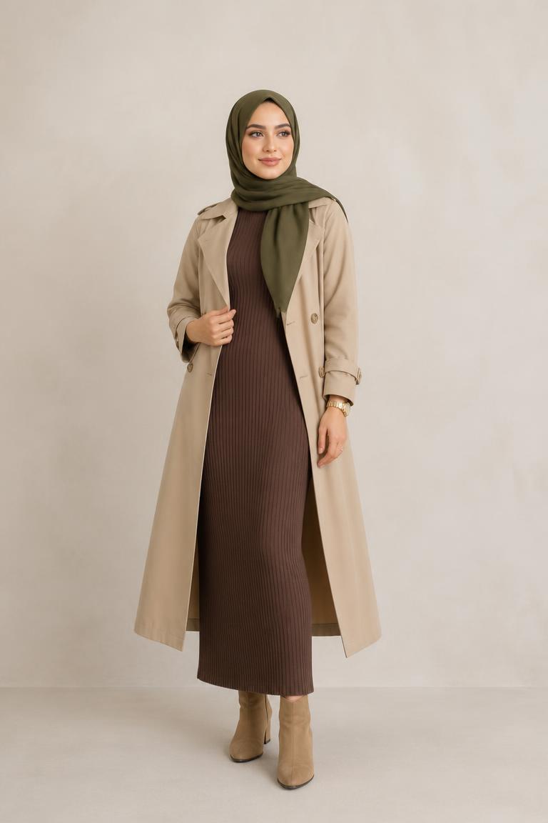 Cosy modest outfit with a knitted cardigan and long skirt